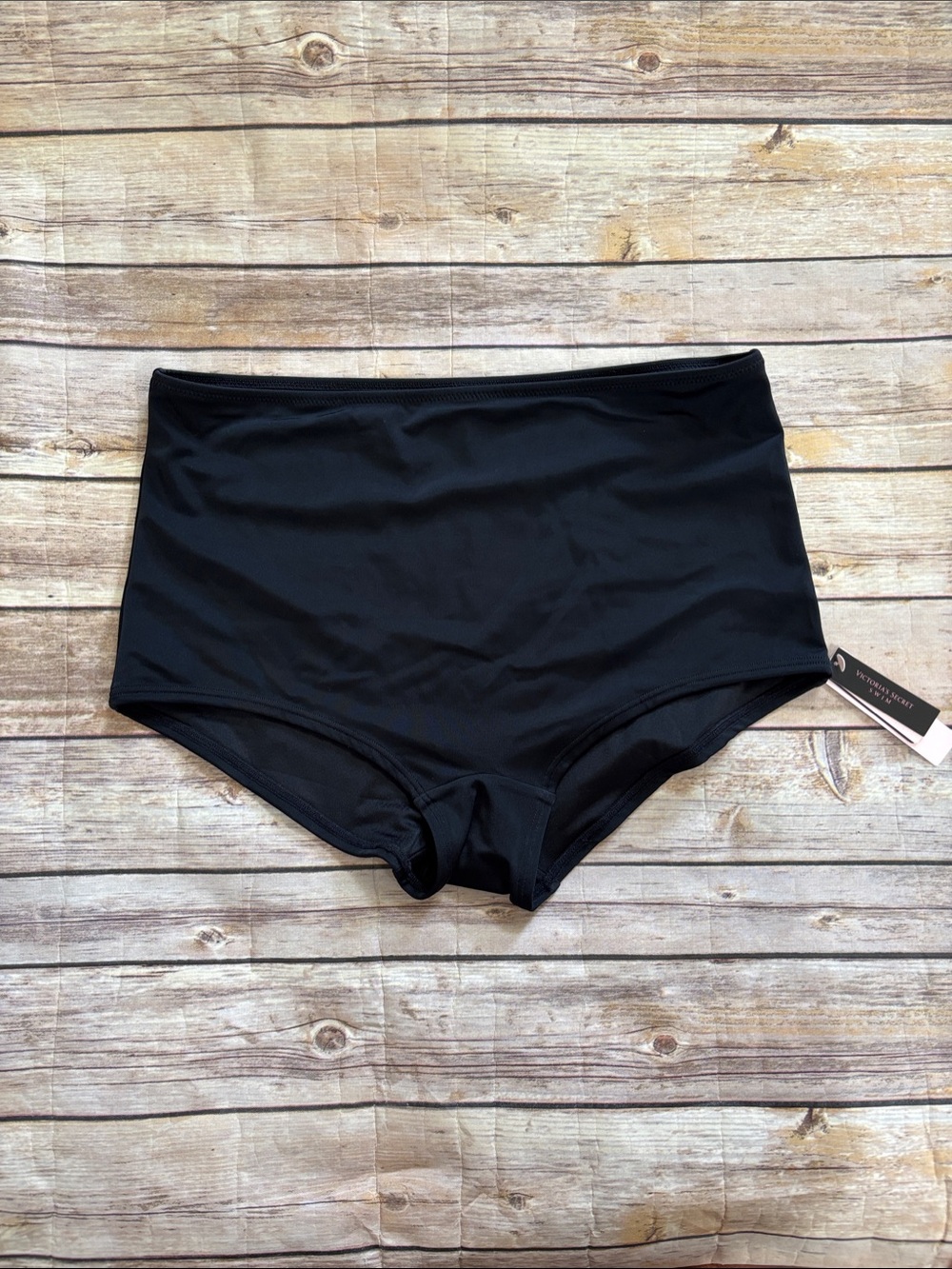 NWT Victoria's Secret Black High-Waist Swim Bottoms Boyshorts Medium